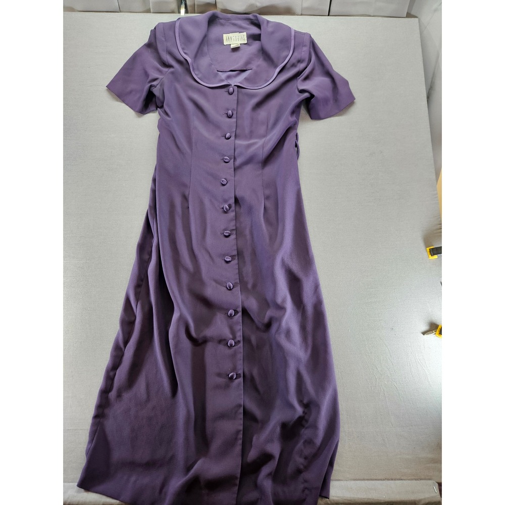 Ann Tobias Vintage Purple Button Down Maxi Dress Peter Pan Collar Size 8 USA